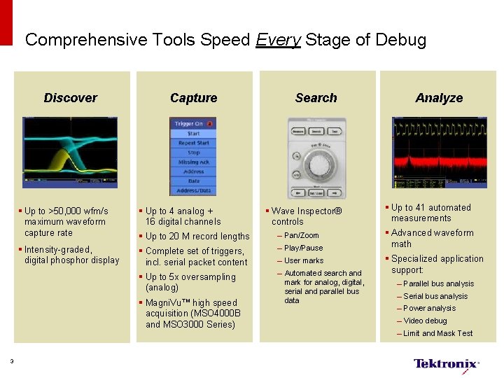 Comprehensive Tools Speed Every Stage of Debug Discover Capture § Up to >50, 000