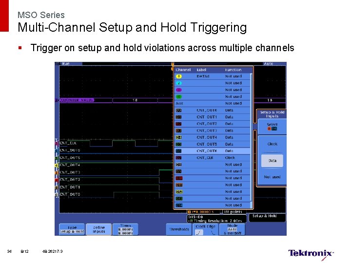 MSO Series Multi-Channel Setup and Hold Triggering § Trigger on setup and hold violations