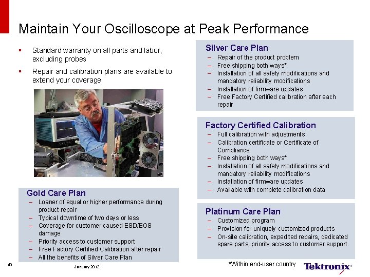 Maintain Your Oscilloscope at Peak Performance § Standard warranty on all parts and labor,