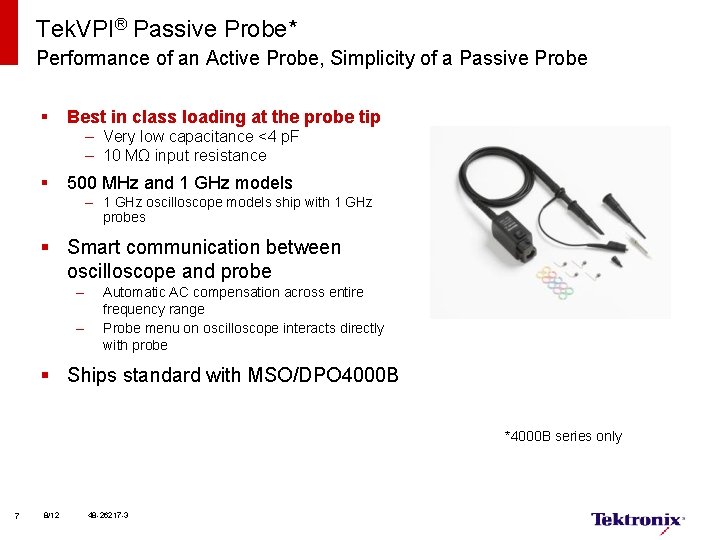 Tek. VPI® Passive Probe* Performance of an Active Probe, Simplicity of a Passive Probe