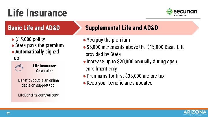 Life Insurance Basic. Lifeand & AD&D Basic AD&D ● $15, 000 policy ● State