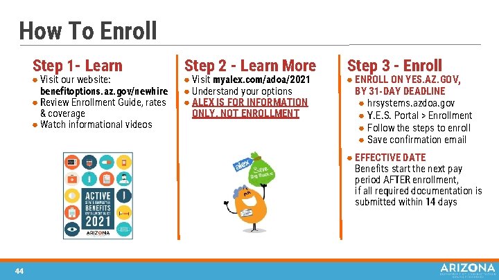 How To Enroll Step 1 - Learn ● Visit our website: benefitoptions. az. gov/newhire