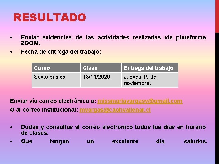 RESULTADO • Enviar evidencias de las actividades realizadas vía plataforma ZOOM. • Fecha de