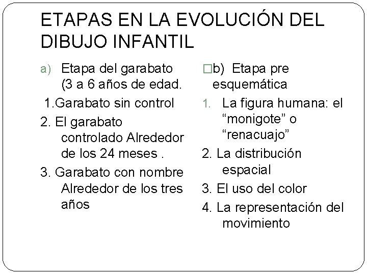 ETAPAS EN LA EVOLUCIÓN DEL DIBUJO INFANTIL ) Etapa del garabato �b) Etapa pre