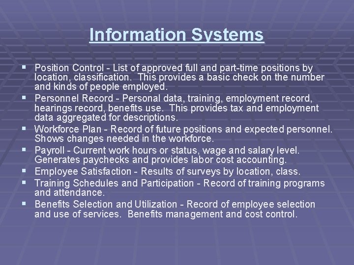 Information Systems § Position Control - List of approved full and part-time positions by