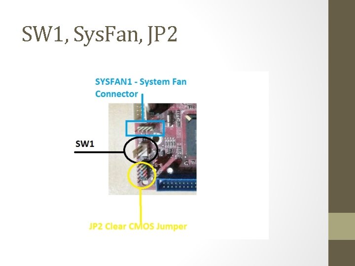 SW 1, Sys. Fan, JP 2 