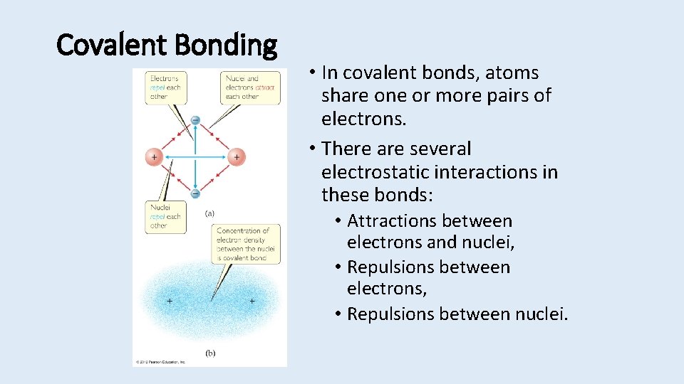 Covalent Bonding • In covalent bonds, atoms share one or more pairs of electrons.