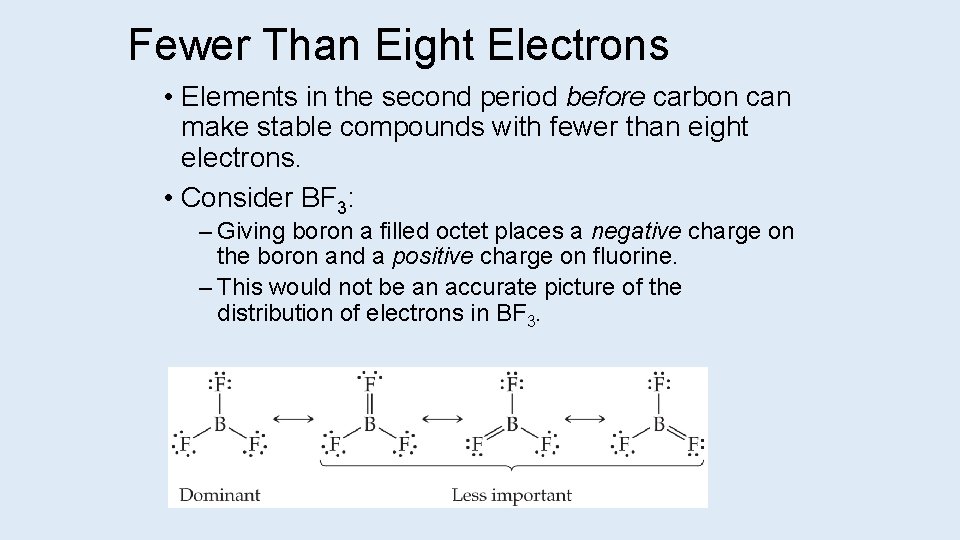 Fewer Than Eight Electrons • Elements in the second period before carbon can make