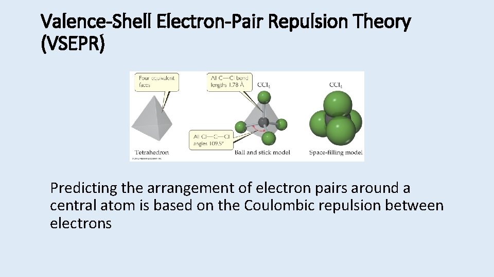 Valence-Shell Electron-Pair Repulsion Theory (VSEPR) Predicting the arrangement of electron pairs around a central