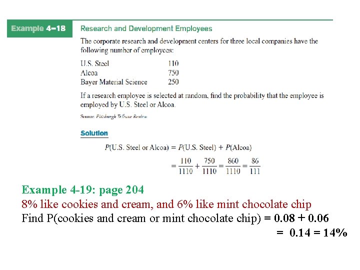 Example 4 -19: page 204 8% like cookies and cream, and 6% like mint