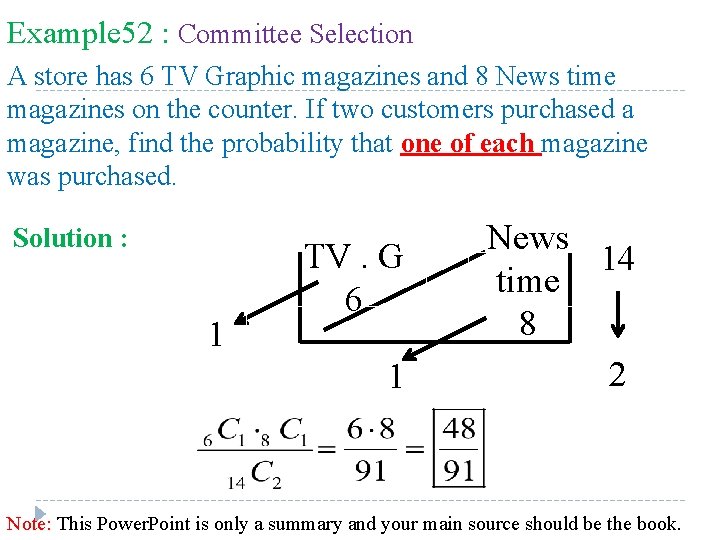 Example 52 : Committee Selection A store has 6 TV Graphic magazines and 8