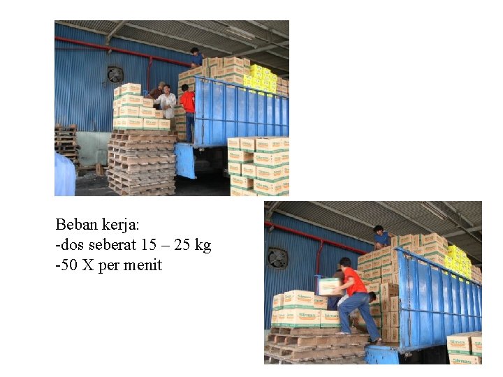 Beban kerja: -dos seberat 15 – 25 kg -50 X per menit 