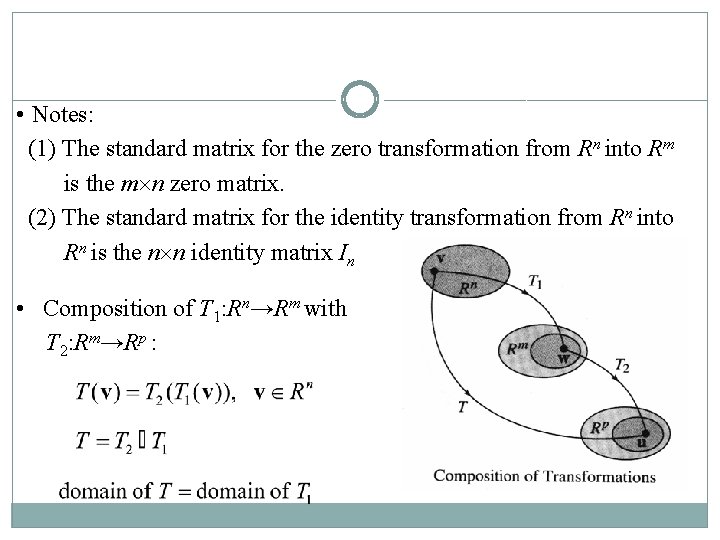  • Notes: (1) The standard matrix for the zero transformation from Rn into