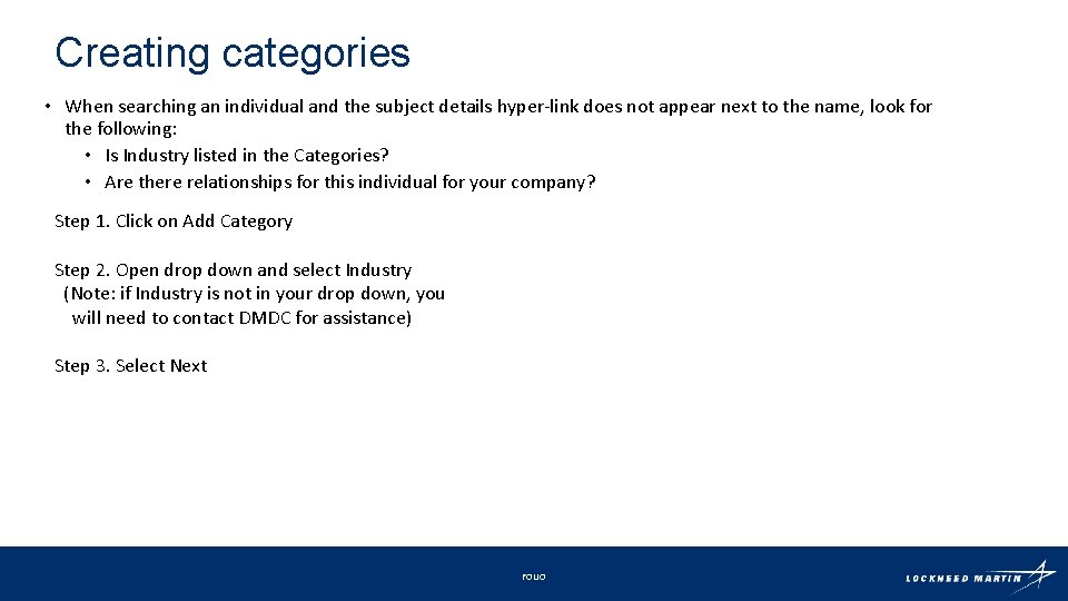 Creating categories • When searching an individual and the subject details hyper-link does not