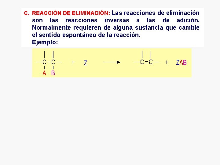 C. REACCIÓN DE ELIMINACIÓN: Las reacciones de eliminación son las reacciones inversas a las