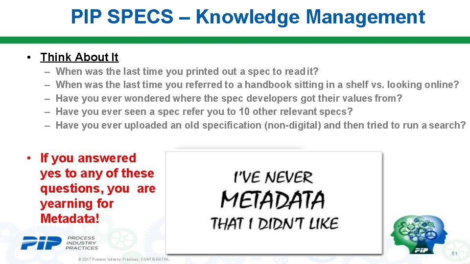 PIP SPECS – Knowledge Management • Think About It – – – When was