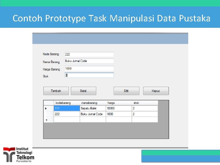 Contoh Prototype Task Manipulasi Data Pustaka 