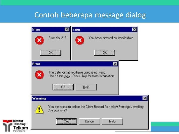 Contoh beberapa message dialog 