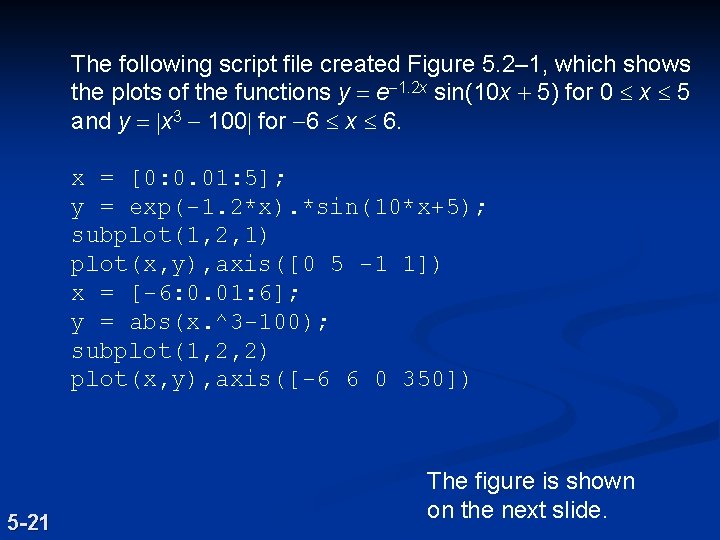 The following script file created Figure 5. 2– 1, which shows the plots of The following script file created Figure 5. 2– 1, which shows the plots of