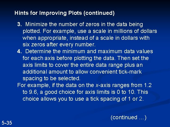 Hints for Improving Plots (continued) 3. Minimize the number of zeros in the data Hints for Improving Plots (continued) 3. Minimize the number of zeros in the data