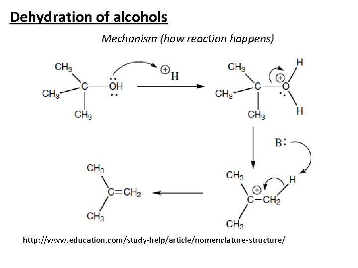 Dehydration of alcohols Mechanism (how reaction happens) http: //www. education. com/study-help/article/nomenclature-structure/ 