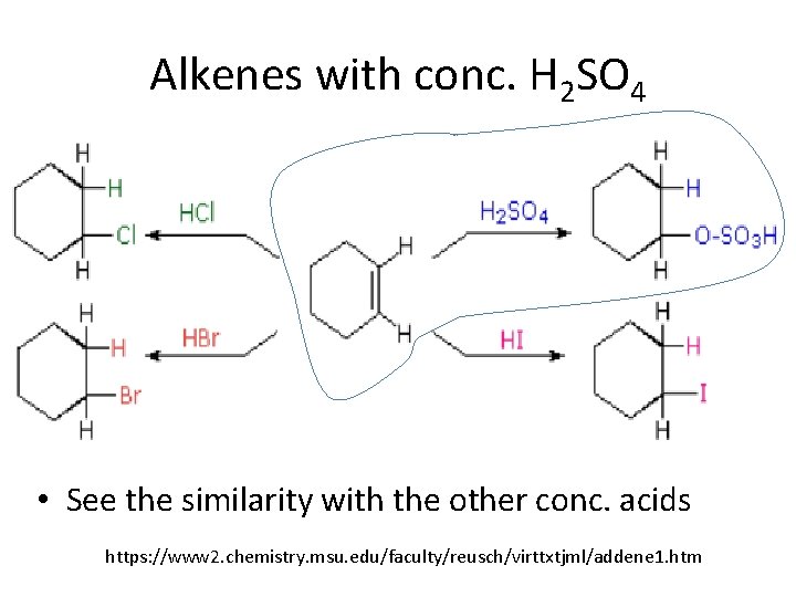 Alkenes with conc. H 2 SO 4 • See the similarity with the other