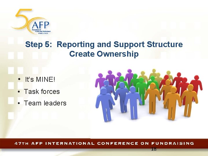 Step 5: Reporting and Support Structure Create Ownership • It’s MINE! • Task forces
