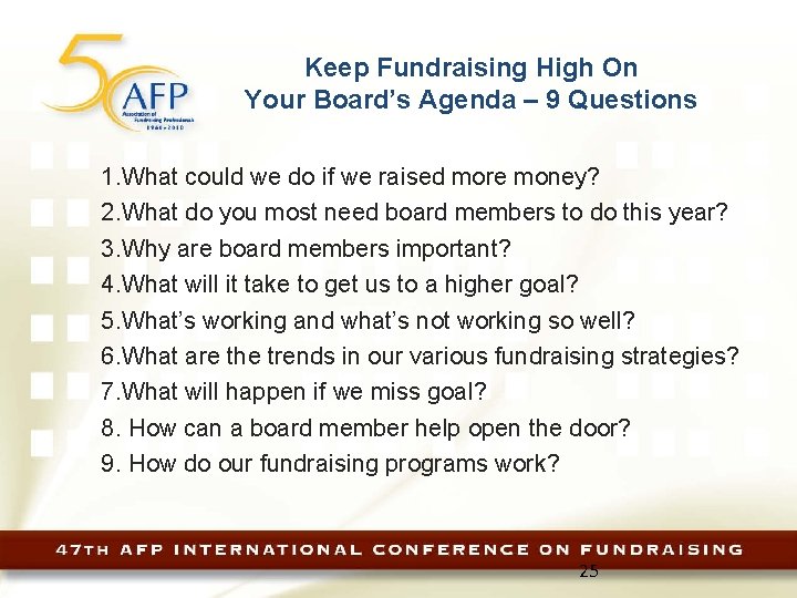 Keep Fundraising High On Your Board’s Agenda – 9 Questions 1. What could we