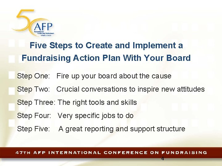 Five Steps to Create and Implement a Fundraising Action Plan With Your Board Step