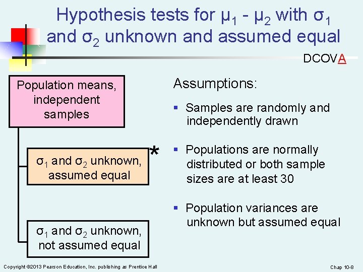 Hypothesis tests for µ 1 - µ 2 with σ1 and σ2 unknown and