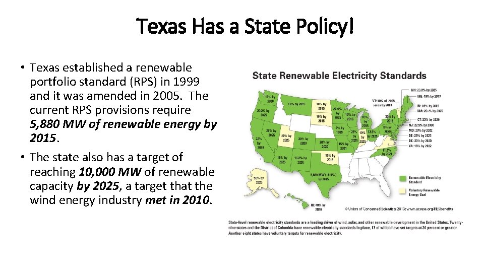 Texas Has a State Policy! • Texas established a renewable portfolio standard (RPS) in