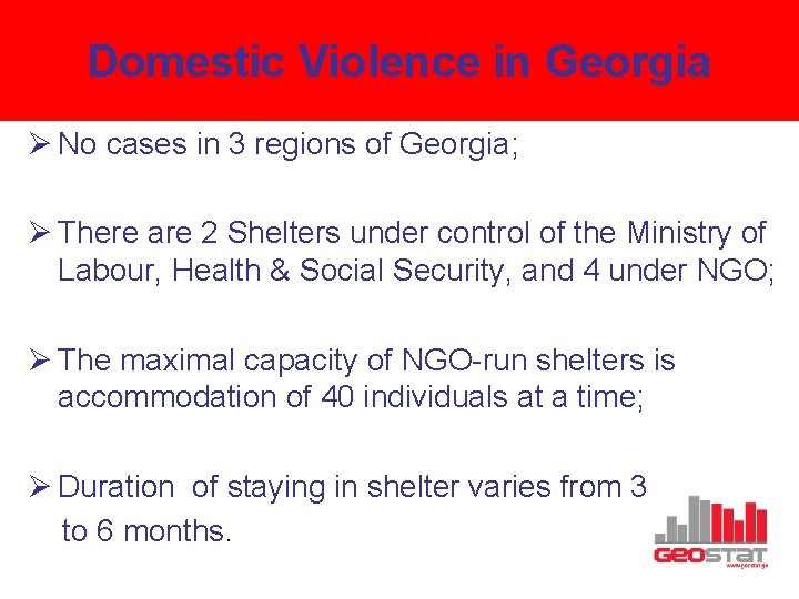 Domestic Violence in Georgia Ø No cases in 3 regions of Georgia; Ø There