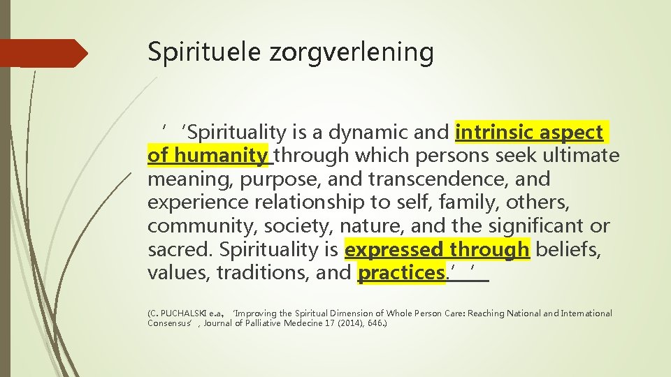 Spirituele zorgverlening ‘‘Spirituality is a dynamic and intrinsic aspect of humanity through which persons