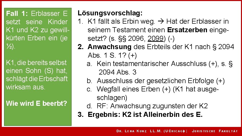 Fall 1: Erblasser E setzt seine Kinder K 1 und K 2 zu gewillkürten