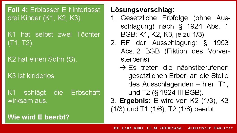 Fall 4: Erblasser E hinterlässt drei Kinder (K 1, K 2, K 3). K