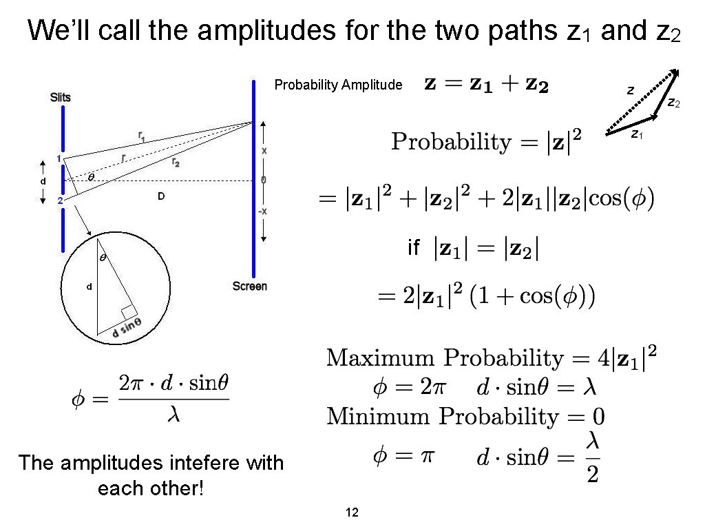 We’ll call the amplitudes for the two paths z 1 and z 2 Probability