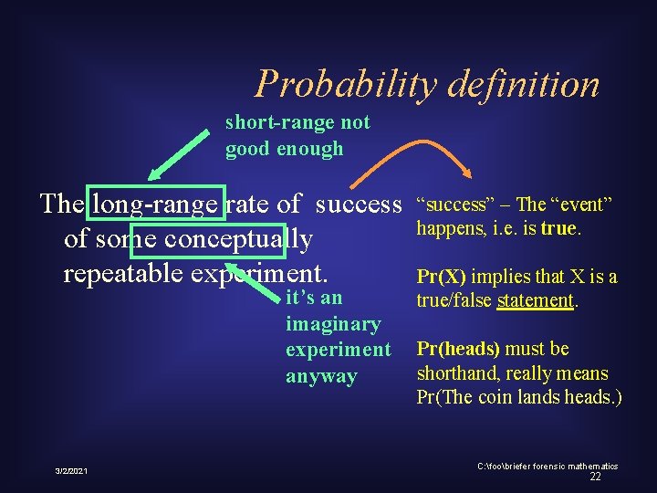Probability definition short-range not good enough The long-range rate of success of some conceptually