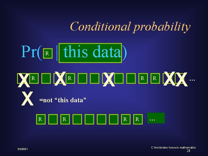 Conditional probability Pr( | this data) R X X X R R XX …