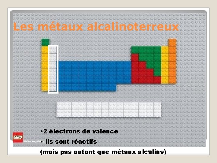 Les métaux alcalinoterreux • 2 électrons de valence Les métaux alcalinoterreux • Ils sont