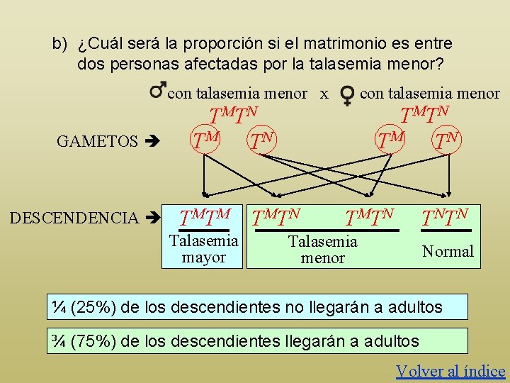 b) ¿Cuál será la proporción si el matrimonio es entre dos personas afectadas por