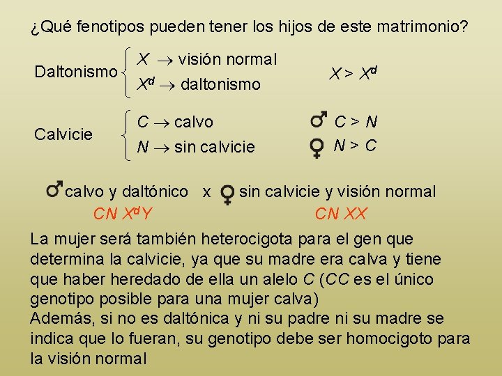¿Qué fenotipos pueden tener los hijos de este matrimonio? Daltonismo X visión normal Xd