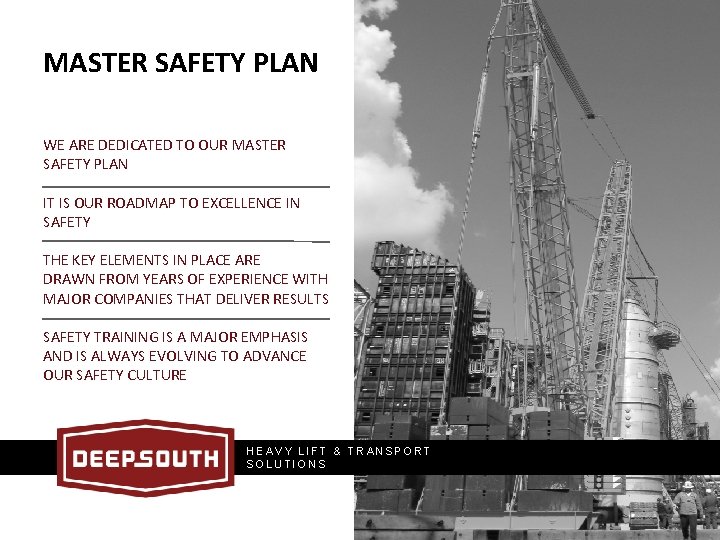 MASTER SAFETY PLAN WE ARE DEDICATED TO OUR MASTER SAFETY PLAN IT IS OUR