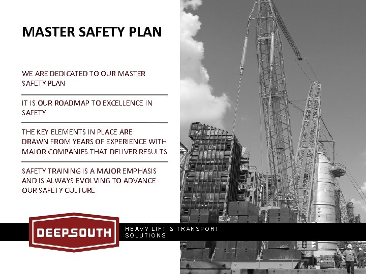 BEST PRACTICE Master Safety Plan Commitment MASTER SAFETY