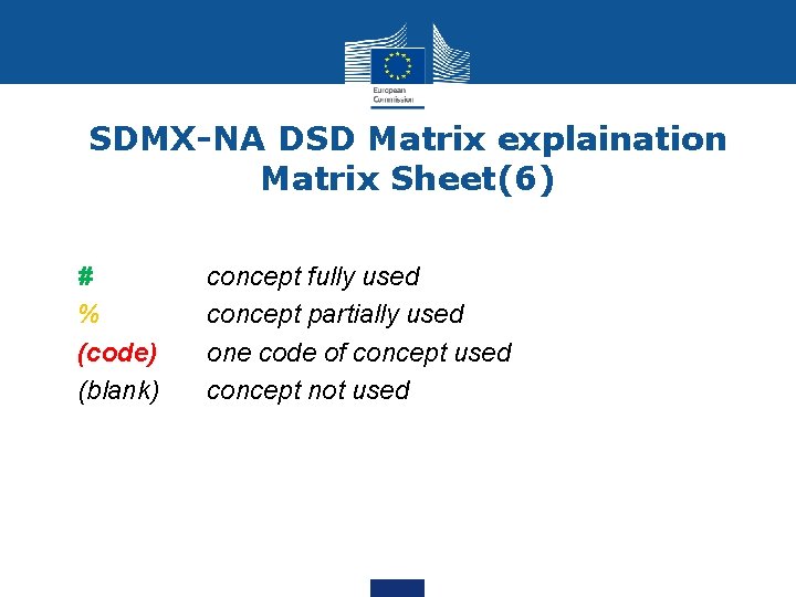 SDMX-NA DSD Matrix explaination Matrix Sheet(6) • • # % (code) (blank) concept fully
