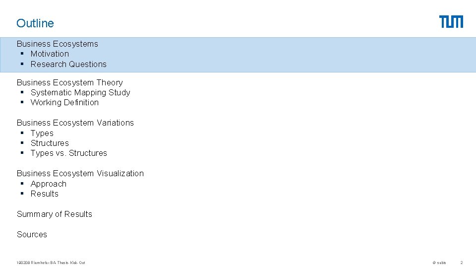 Outline Business Ecosystems § Motivation § Research Questions Business Ecosystem Theory § Systematic Mapping