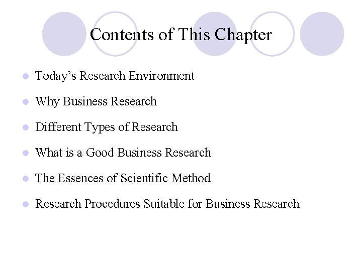 Contents of This Chapter l Today’s Research Environment l Why Business Research l Different