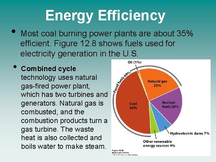  • • Energy Efficiency Most coal burning power plants are about 35% efficient.