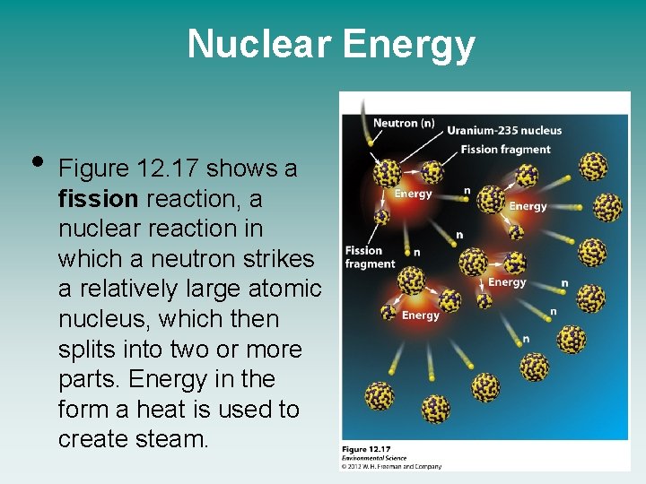 Nuclear Energy • Figure 12. 17 shows a fission reaction, a nuclear reaction in