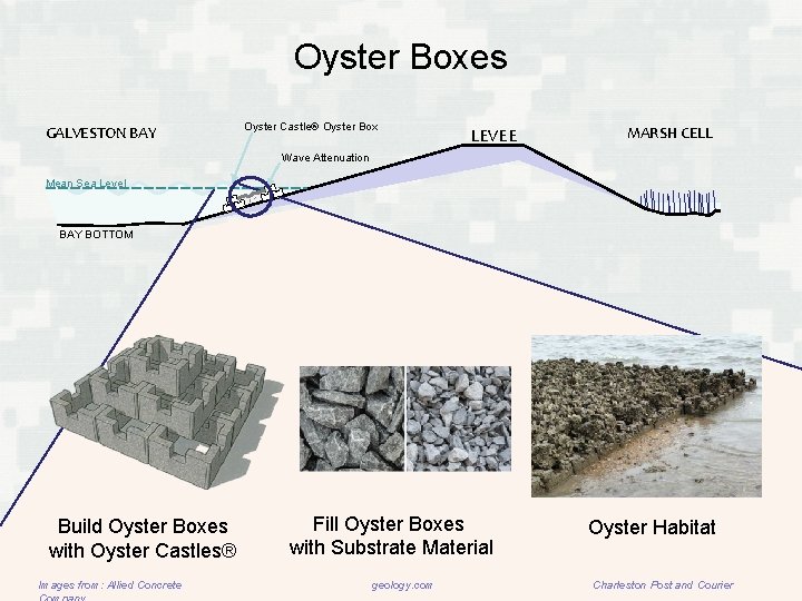 Oyster Boxes GALVESTON BAY Oyster Castle® Oyster Box LEVEE MARSH CELL Wave Attenuation Mean