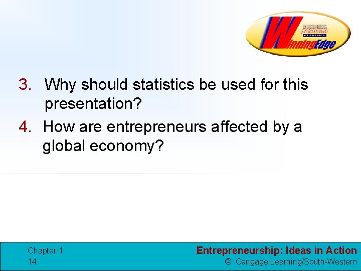 3. Why should statistics be used for this presentation? 4. How are entrepreneurs affected